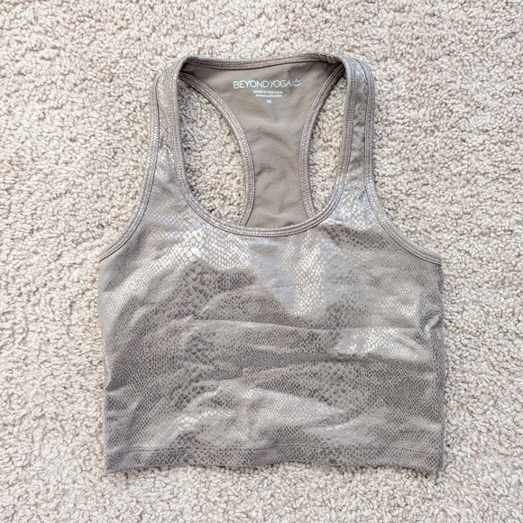 Beyond Yoga Espresso Brown Snakeskin Powershine Sport & Street Cropped Top XS - Picture 5 of 11